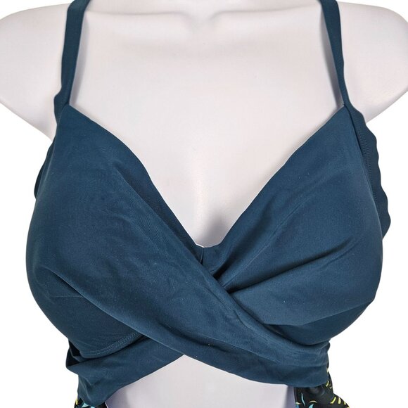 Tropical Print Womens Large One-Piece Swimsuit Crisscross Back Straps Cutout - Picture 4 of 7